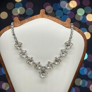 Vintage Signed Austria Clear Crystal Floral Rhinestone Choker Necklace As Is